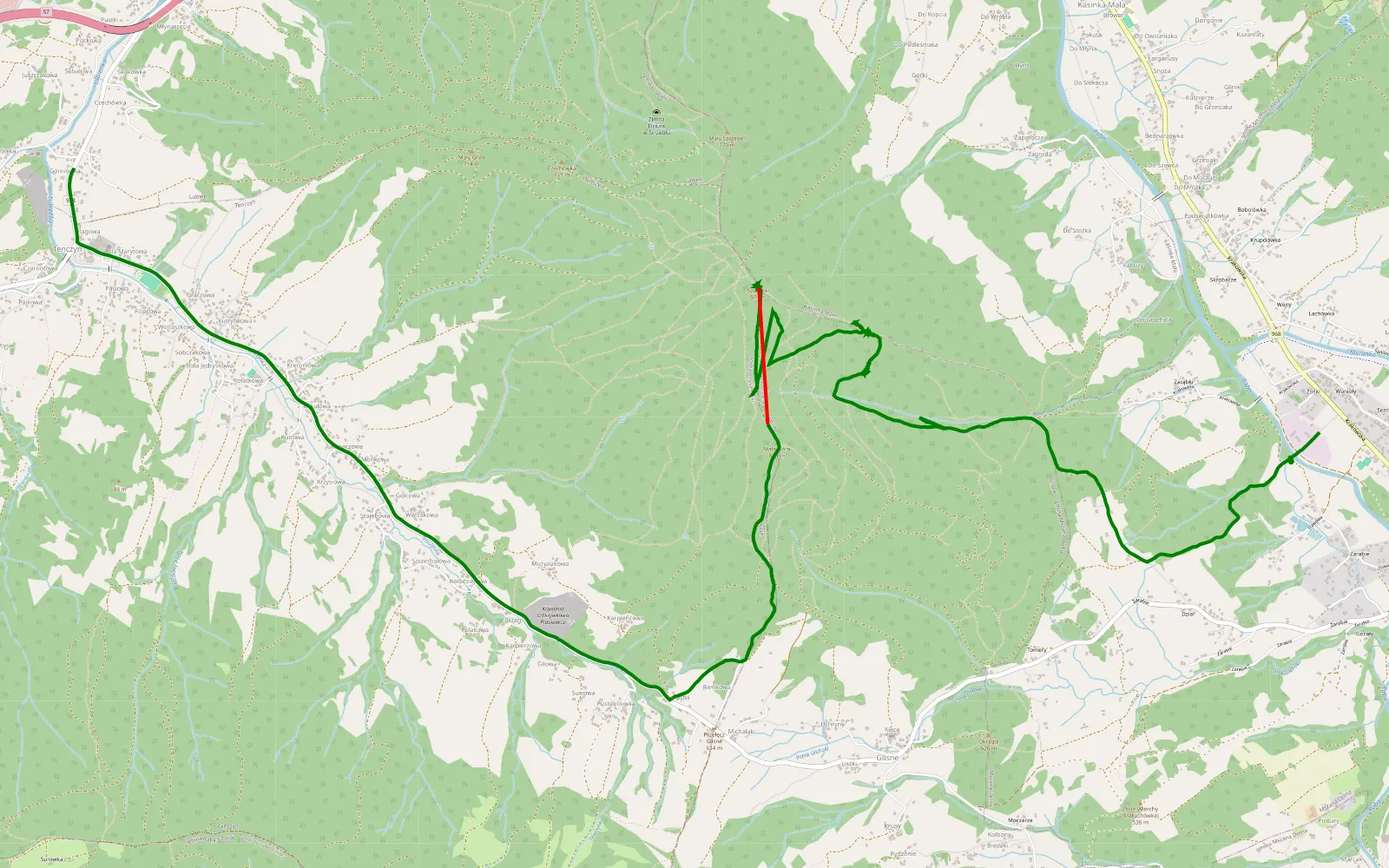 Mapa trasy Mszana Dolna - Tenczyn - 10.6 km trasy offroad, Powiat Limanowski