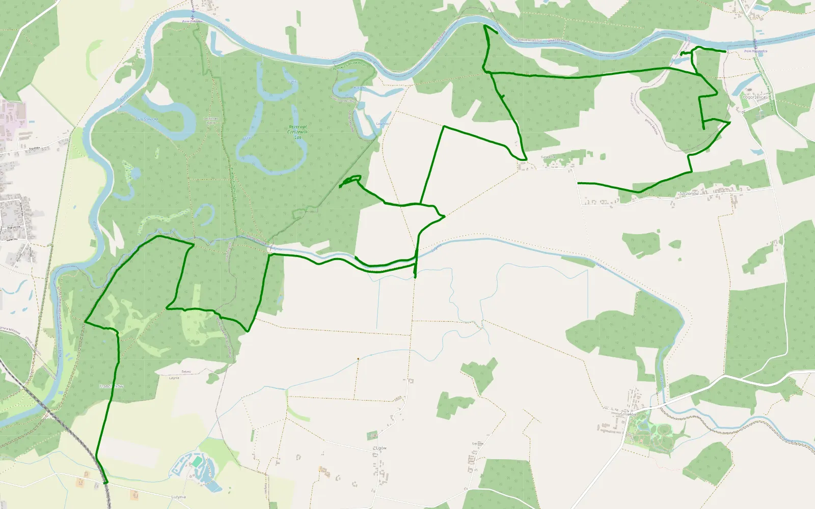 Map of Dębno - Szczonów - 22.9 km offroad trail, Jarocin County