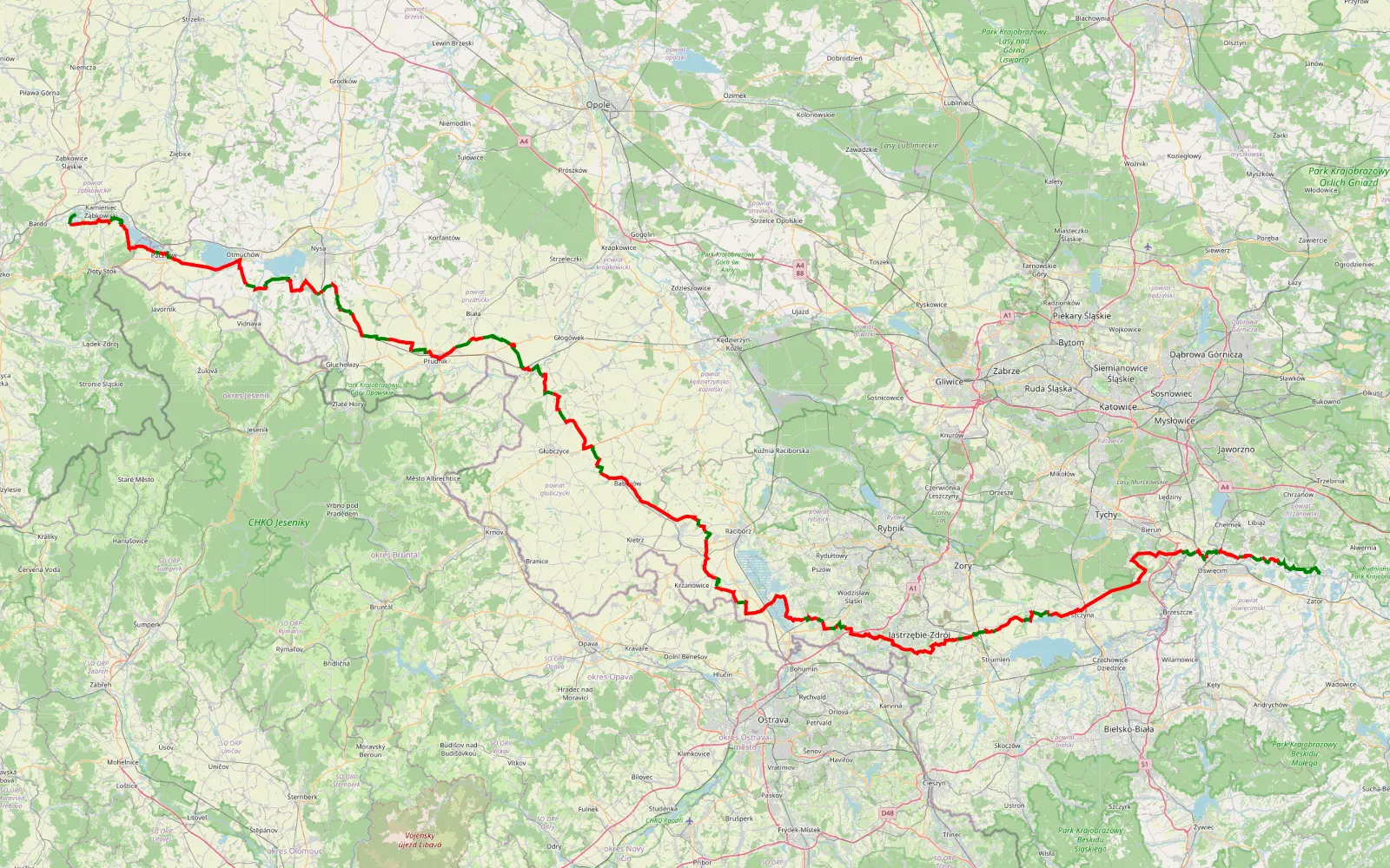 Map of plan d.sląsk DZIEŃ 1 - 285.2 km offroad trail, Nysa County