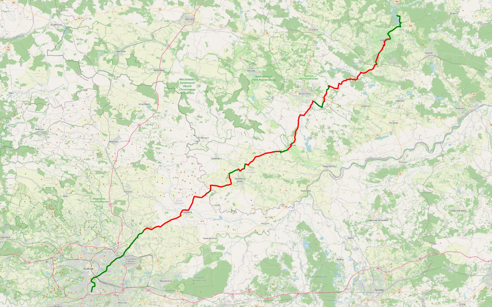 Map of Krk - jezioro chańcza - 103.6 km offroad trail, Busko County