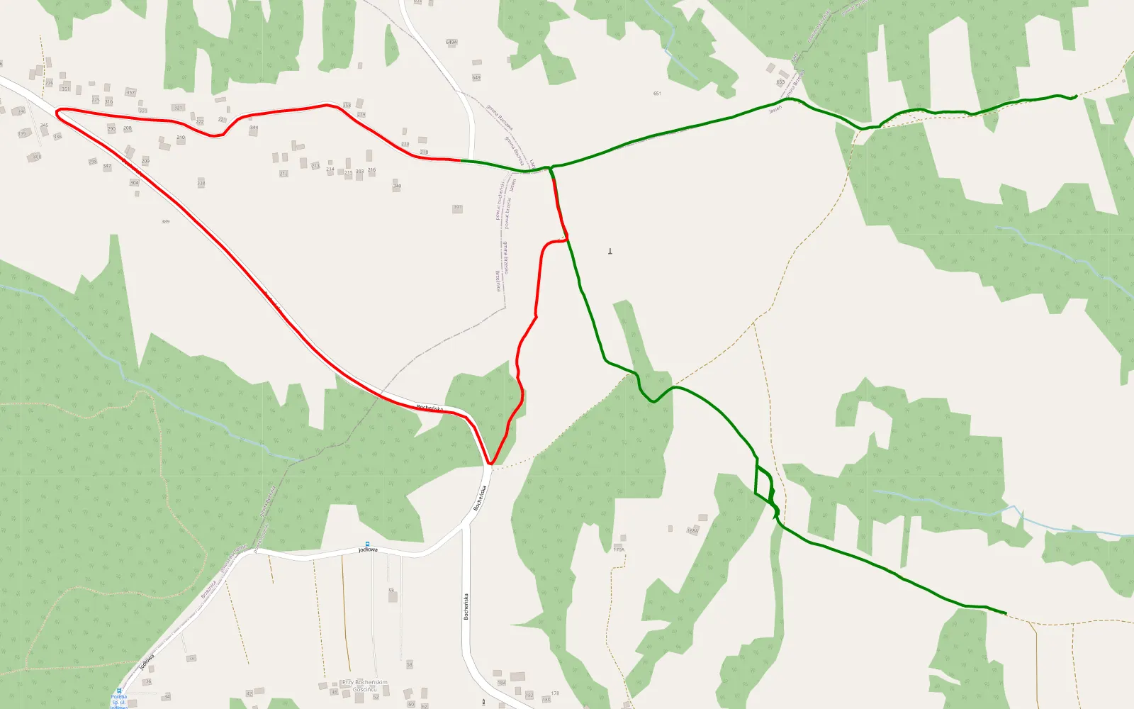 Mapa trasy Poręba koło cmentarza -jasien wisnicka - 4.6 km trasy offroad, Powiat Brzeski