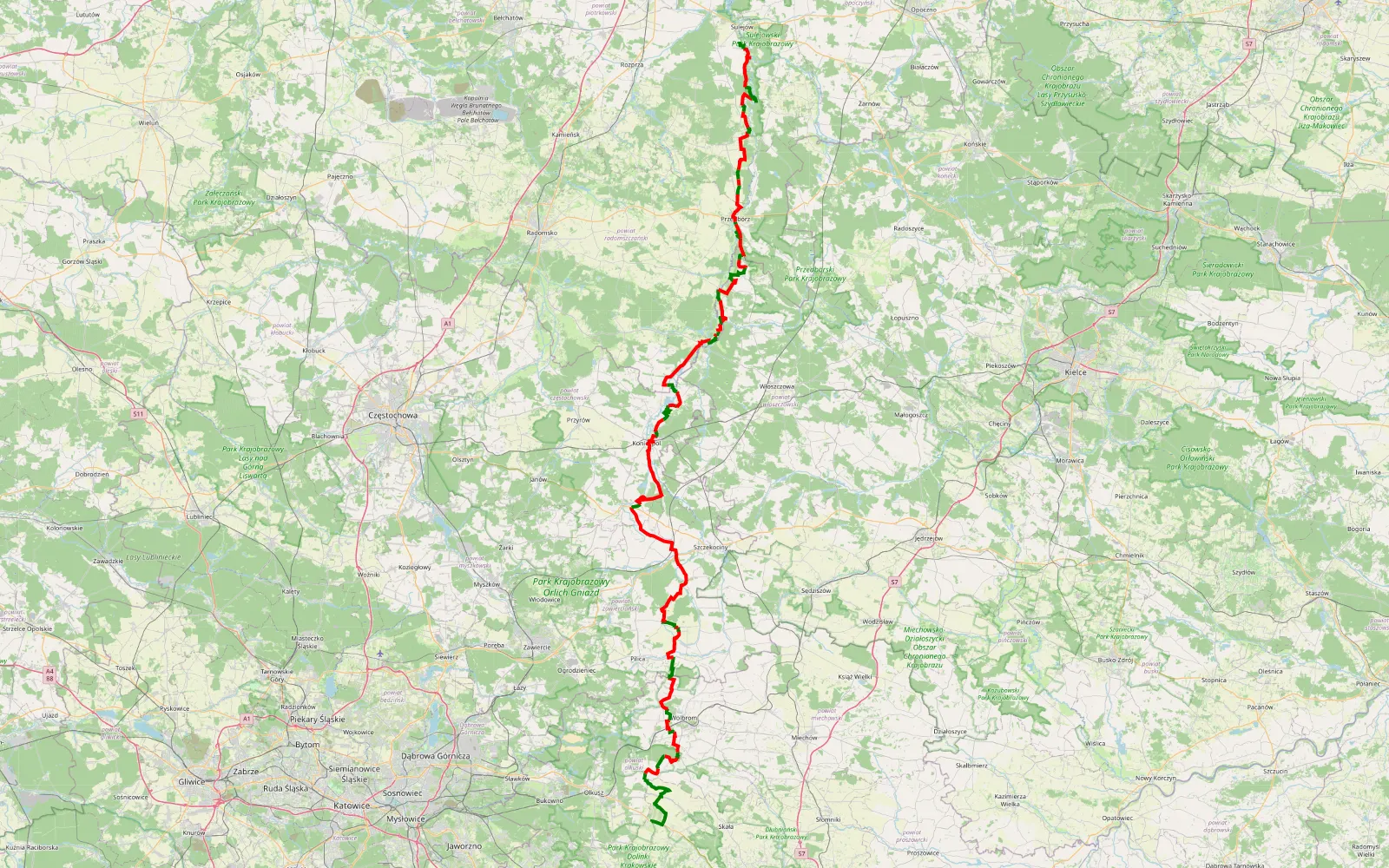 Mapa trasy PLAN Boże ciało - 188.9 km trasy offroad, Powiat Piotrkowski