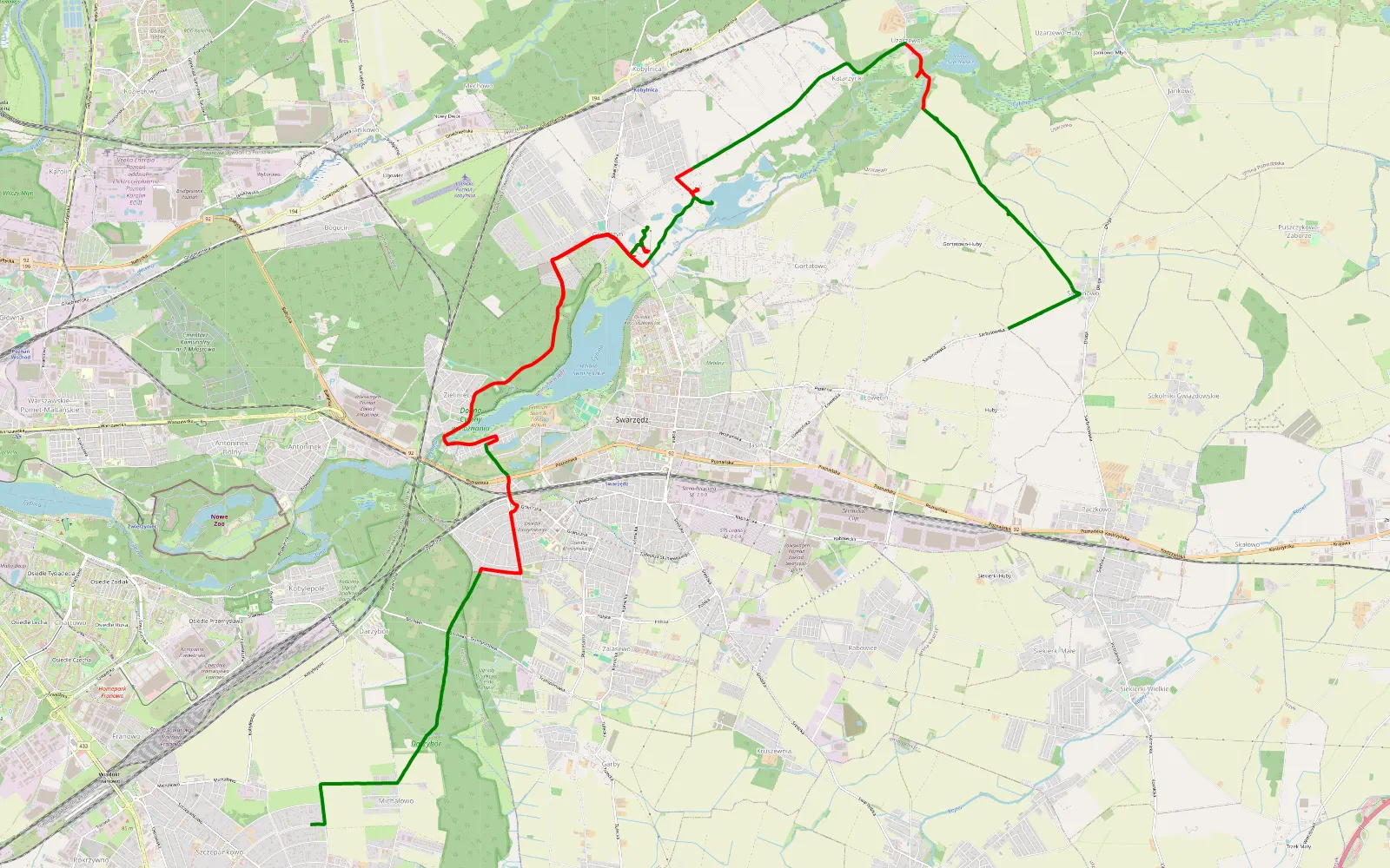 Mapa trasy Szczepankowo-Spławie-Krzesinki - Sarbinowo - 23.6 km trasy offroad, Powiat Poznański