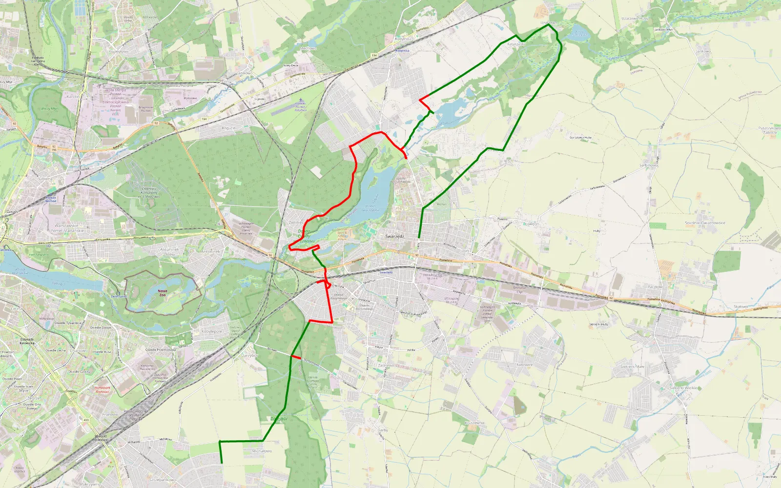 Mapa trasy Szczepankowo-Spławie-Krzesinki - Swarzędz - 16.2 km trasy offroad, Powiat Poznański