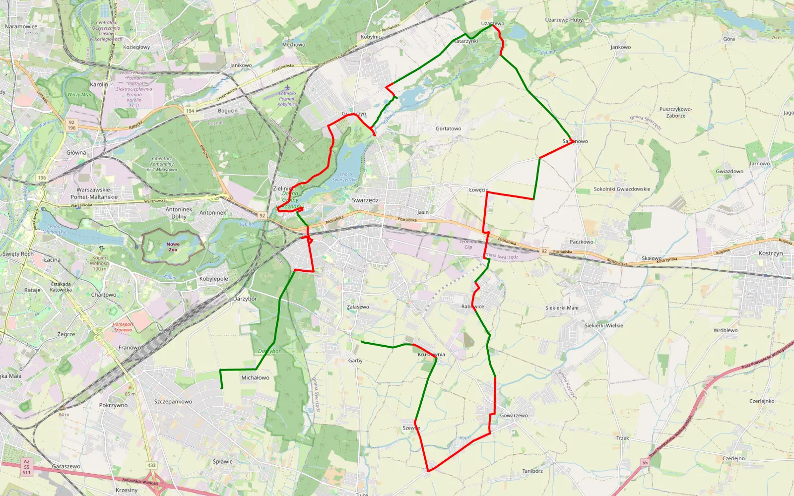 Mapa trasy Szczepankowo dziecięcy offroad - 36.4 km trasy offroad, Powiat Poznański