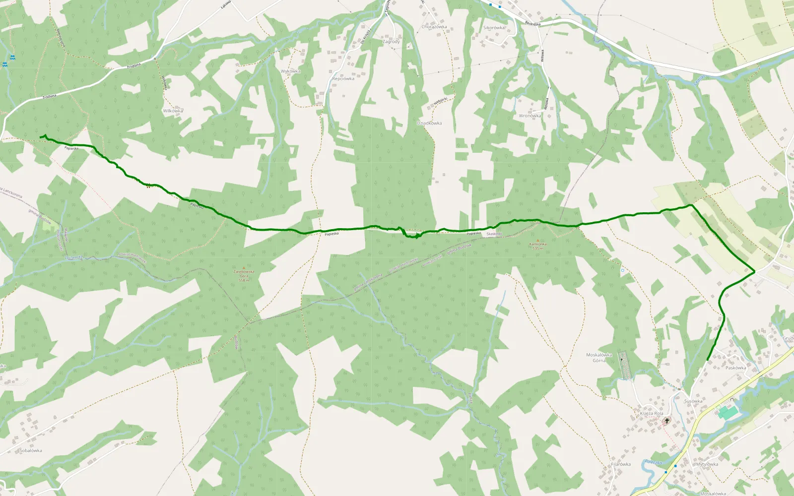 Mapa trasy Zachełmna - Palcza - 3.4 km trasy offroad, Powiat Wadowicki