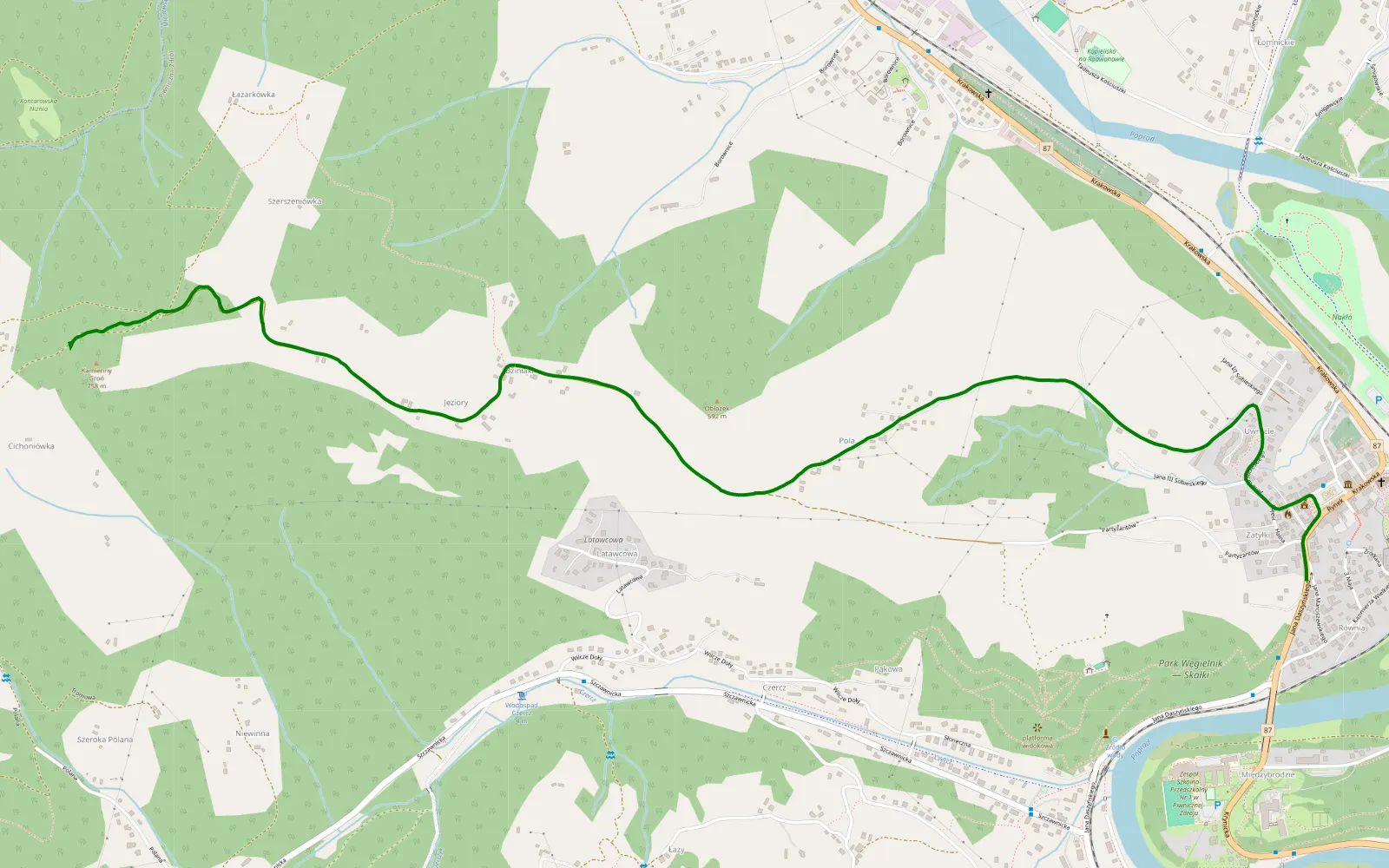 Map of Borownice - Piwniczna-Zdrój - 1.4 km offroad trail, Nowy Sącz County