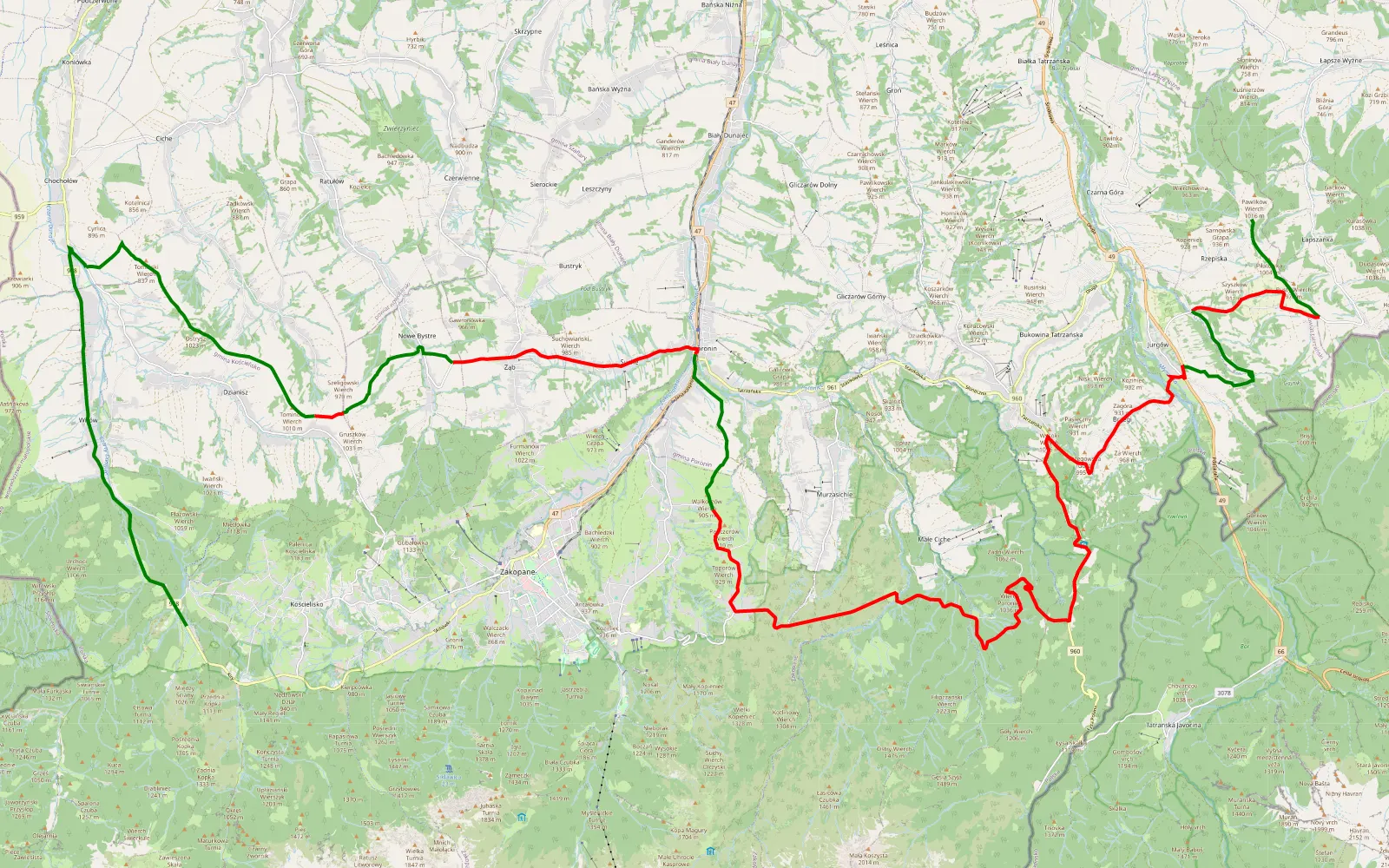 Mapa trasy THE END - 52.4 km trasy offroad, Powiat Tatrzański
