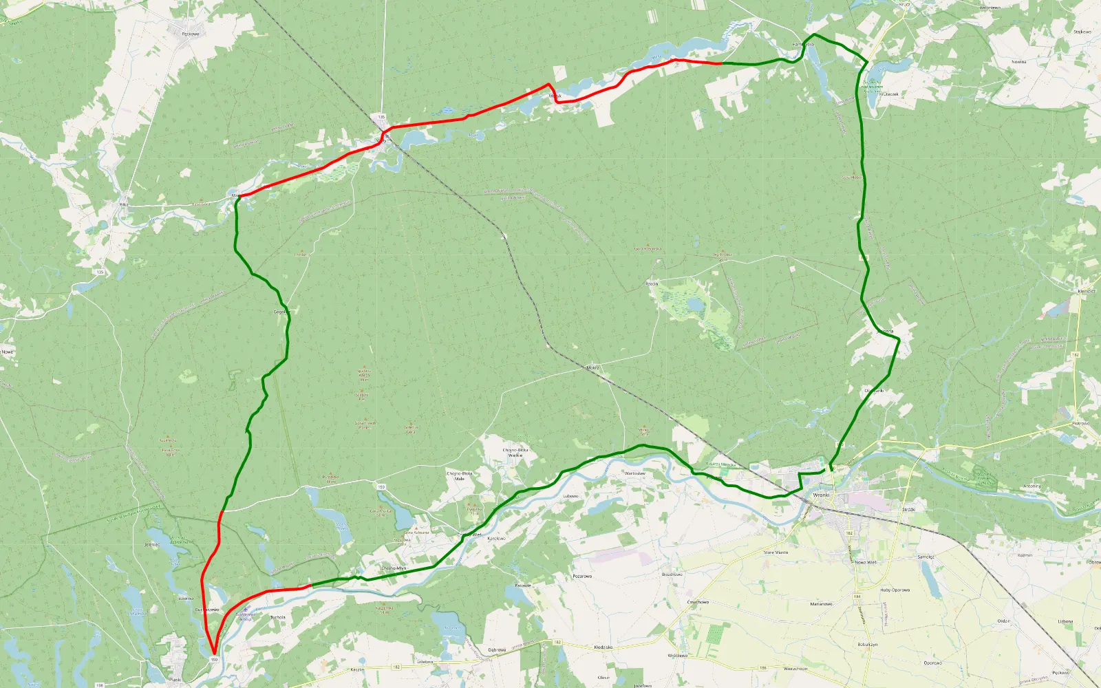 Map of Wronki - Mialy - 41.6 km offroad trail, Czarnków-Trzcianka County