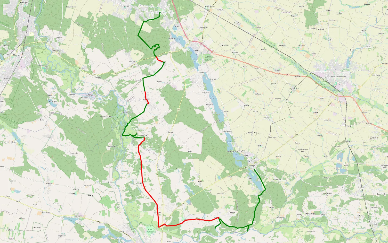 Map of Borowiec - Zaniemyśl by Miki - 43.9 km offroad trail, Poznań County