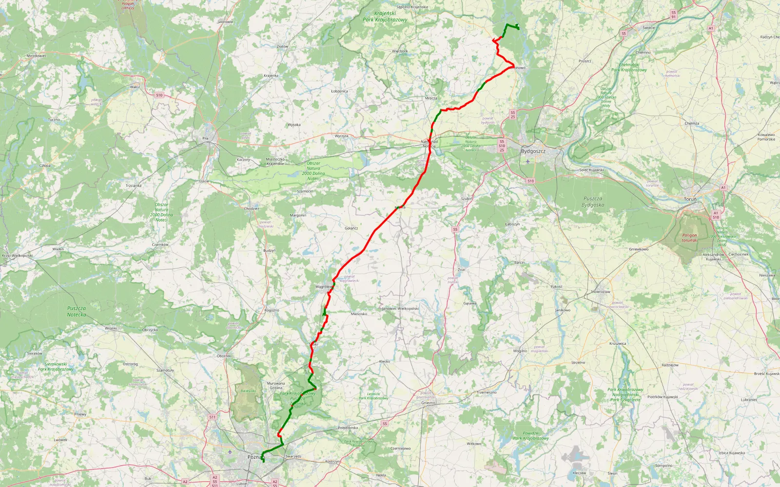 Map of Poznan-Bory Tucholskie - 149.5 km offroad trail, Wągrowiec County