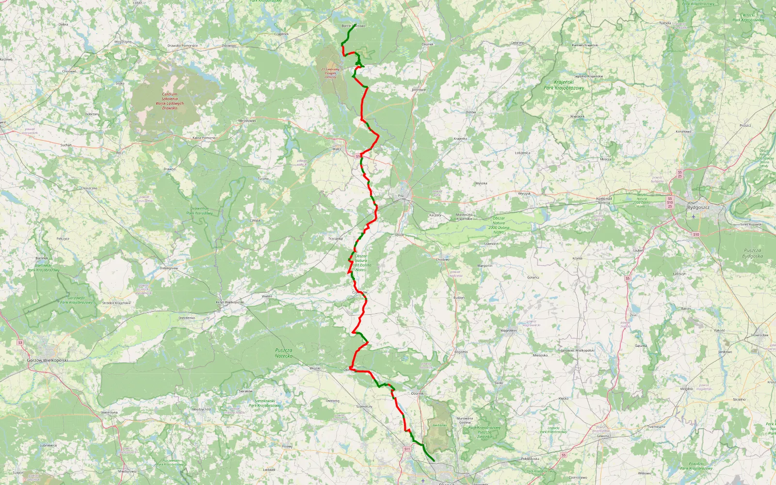 Map of Borne dojazd - 165.6 km offroad trail, Czarnków-Trzcianka County