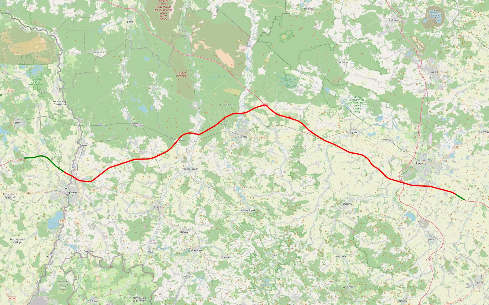 Map of 2012-12-12 12:00:07 Auto — 115.3 km offroad trail, Złotoryja County