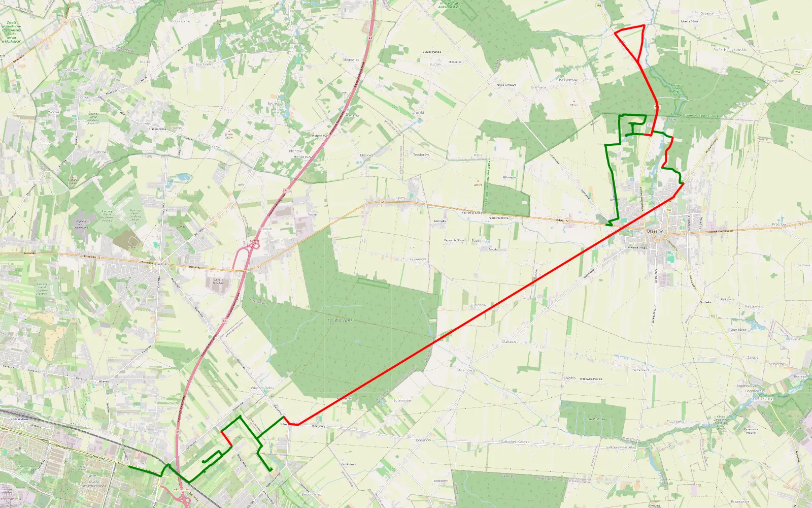 Map of Popielarnia - Brzeziny - 30.7 km offroad trail, Brzeziny County