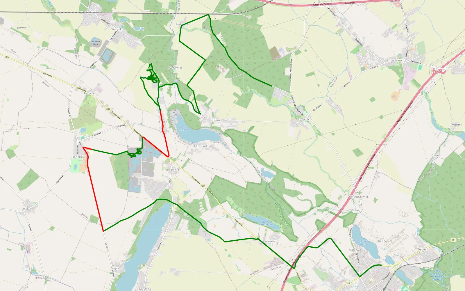 Mapa trasy Trzcielin - Stęszew by Miki - 22.5 km trasy offroad, Powiat Poznański