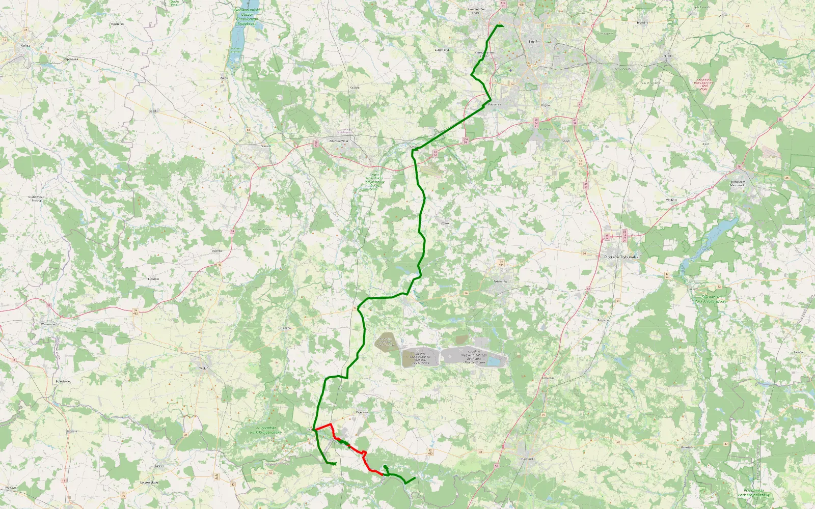 Map of Jura wieluńska - 47.8 km offroad trail, Pajęczno County