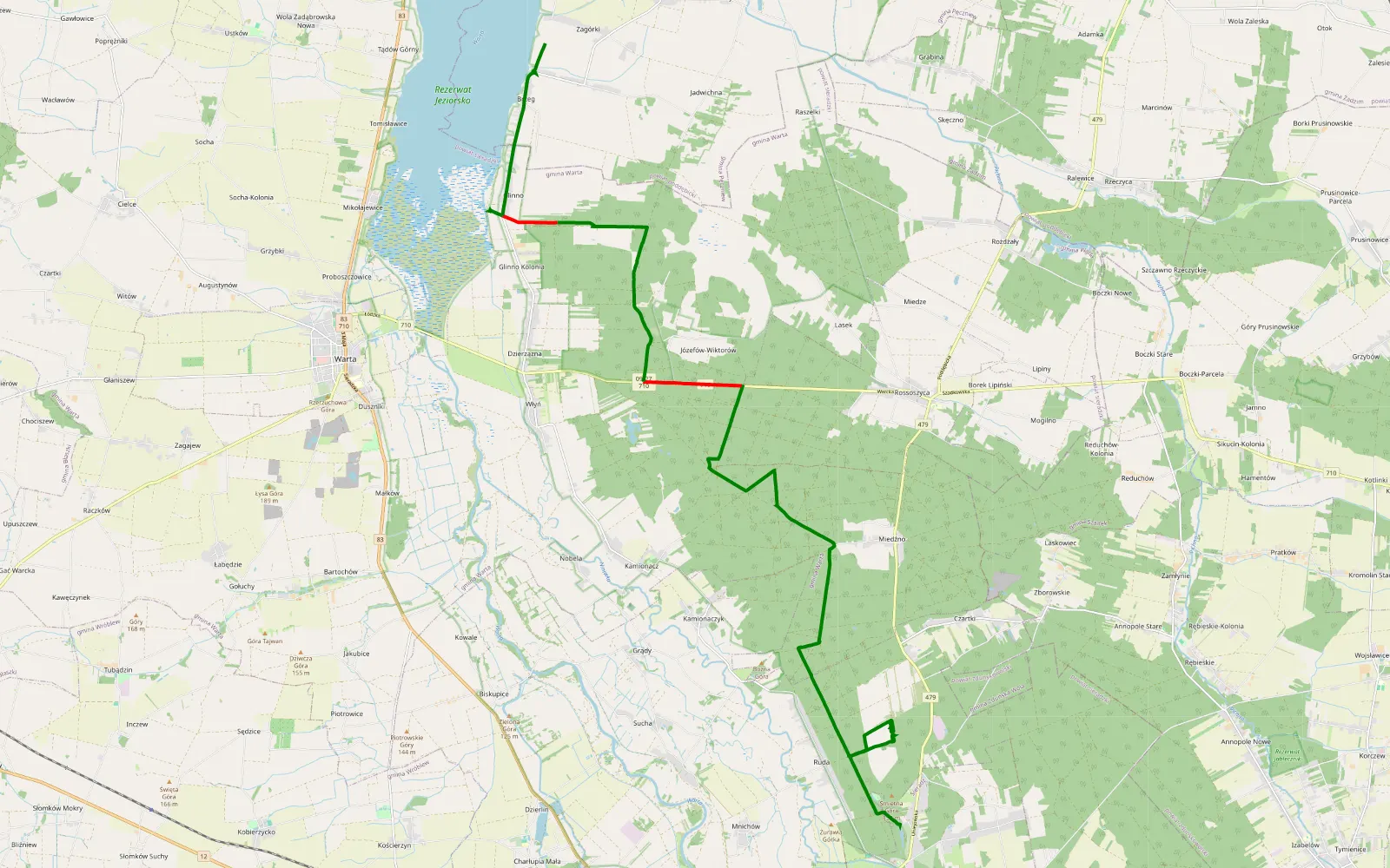 Mapa trasy Jamy Męka - Kolonia Zagórki - 24.5 km trasy offroad, Powiat Sieradzki