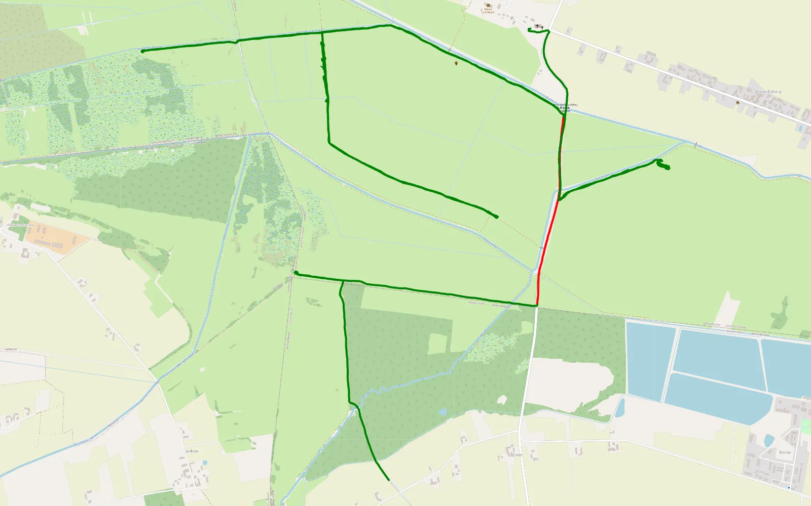 Mapa trasy Janków - Księżaki - 16.6 km trasy offroad, Powiat Kutnowski