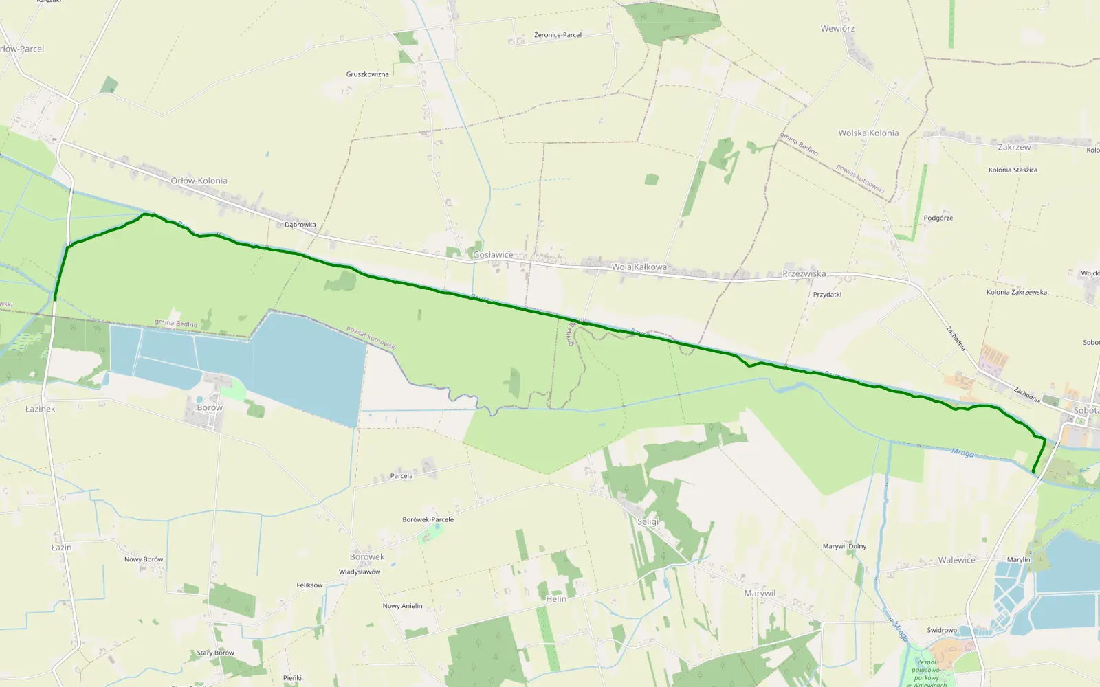Mapa trasy Orłów - Sobota - 9.6 km trasy offroad, Powiat Kutnowski