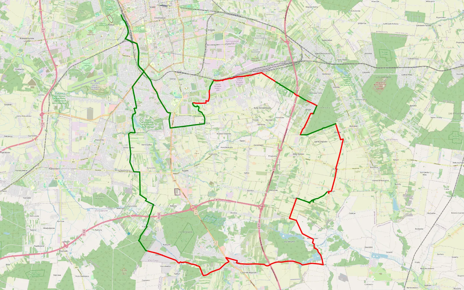 Mapa trasy Górka józefow i palczew - 51.4 km trasy offroad, Powiat Łódzki Wschodni