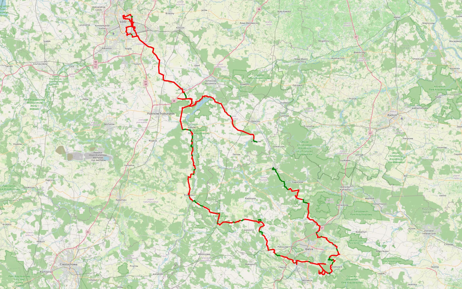 Mapa trasy Pylica 08 2013 - 447.1 km trasy offroad, Powiat Kielecki
