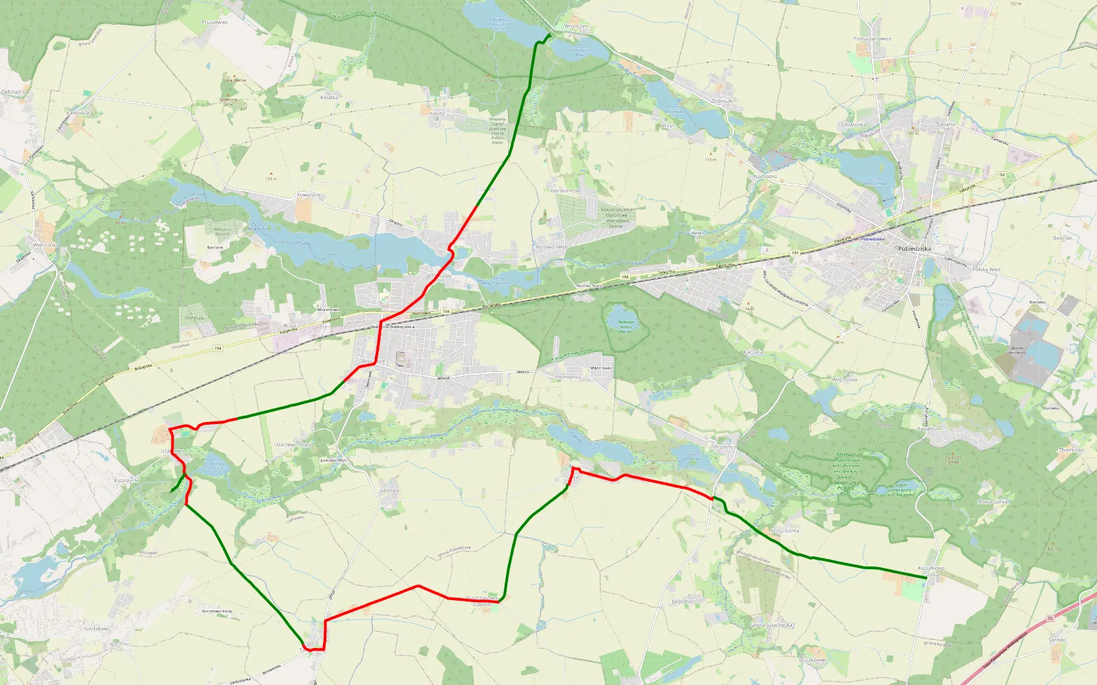Mapa trasy Wronczyn - Kociałkowa Górka - 25.1 km trasy offroad, Powiat Poznański