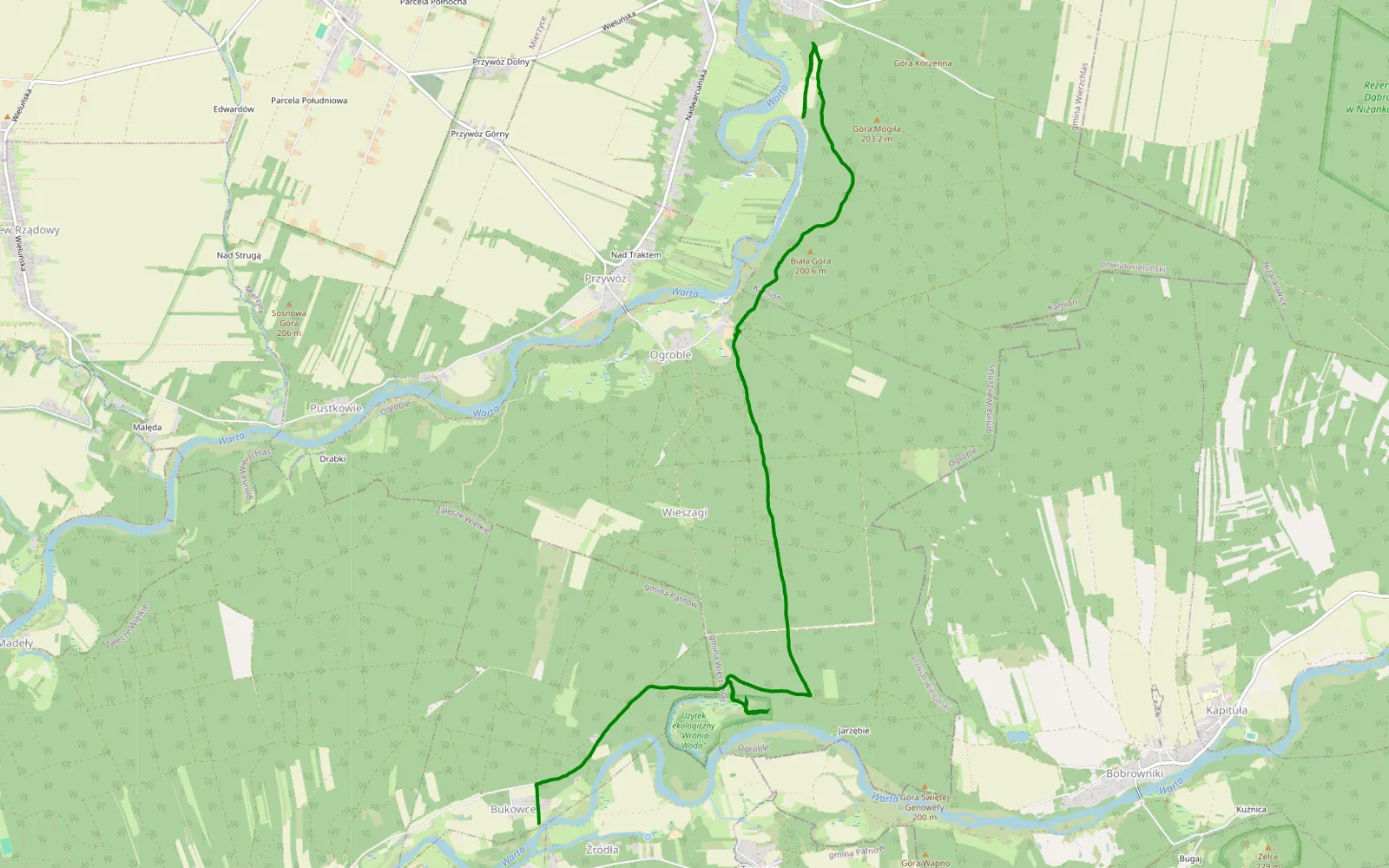 Mapa trasy Warta 2 - 10.2 km trasy offroad, Powiat Wieluński