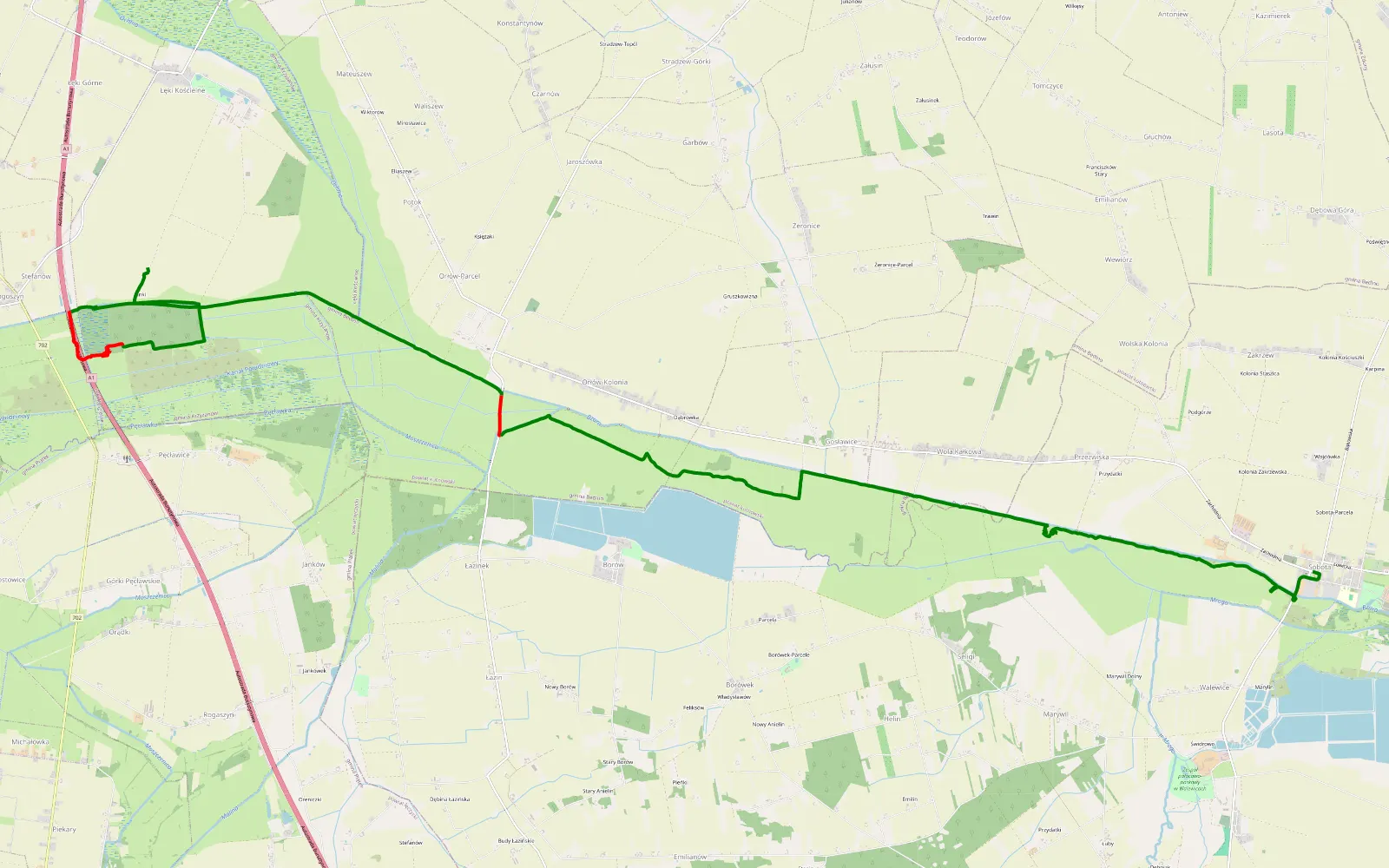 Mapa trasy Around Bzura Młogoszyn Orłów - 20.3 km trasy offroad, Powiat Kutnowski