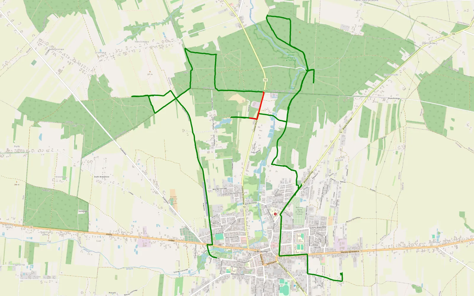 Map of Brzeziny - 14 km offroad trail, Brzeziny County