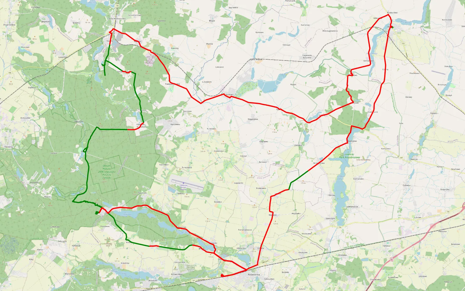 Map of Włóczykij - 121.4 km offroad trail, Poznań County
