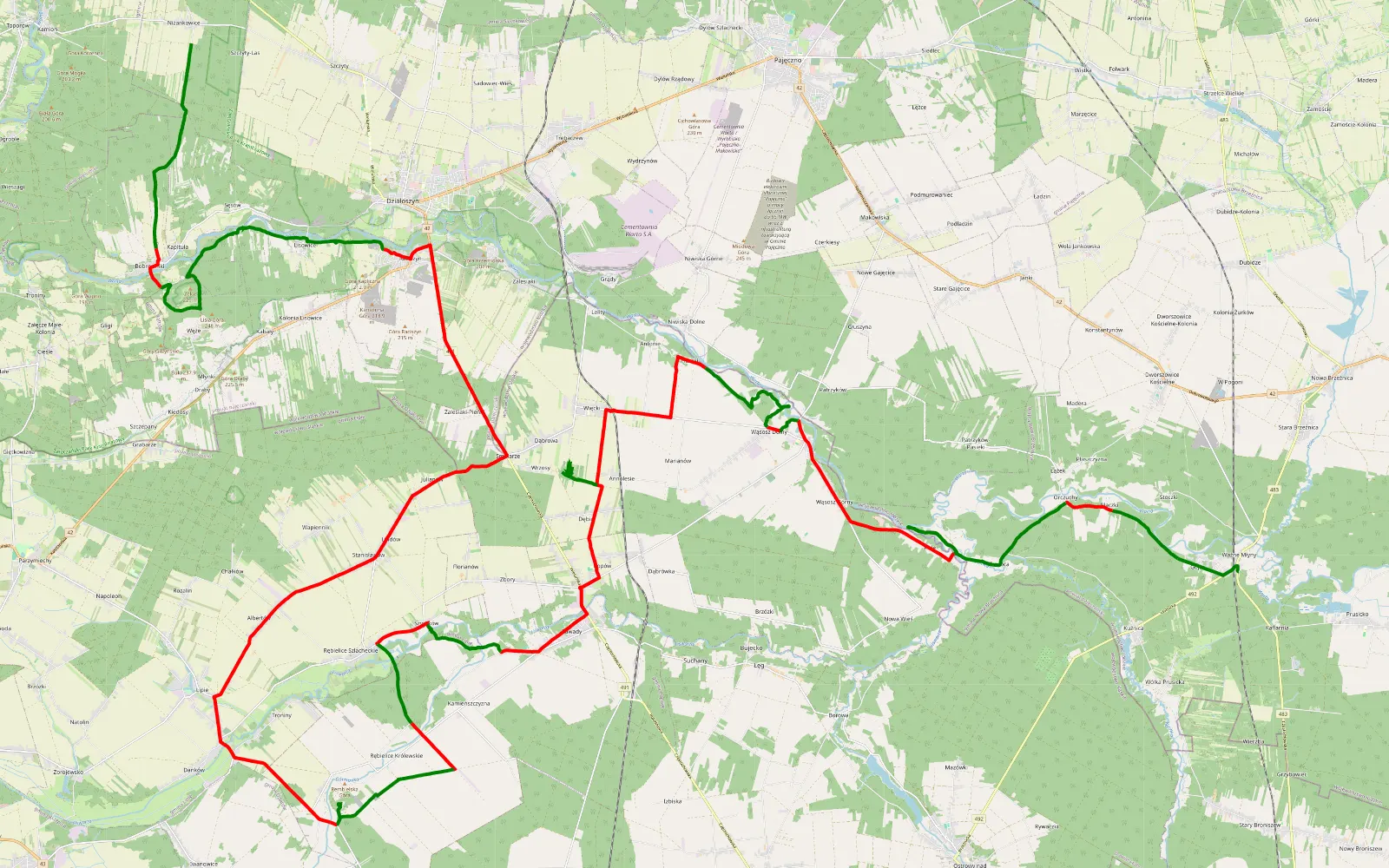 Map of Gojść - Dziadaki - 82.2 km offroad trail, Kłobuck County