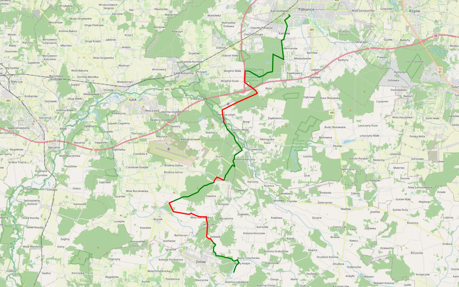 Mapa trasy pattyki poprawiona - 31.5 km trasy offroad, Powiat Łaski