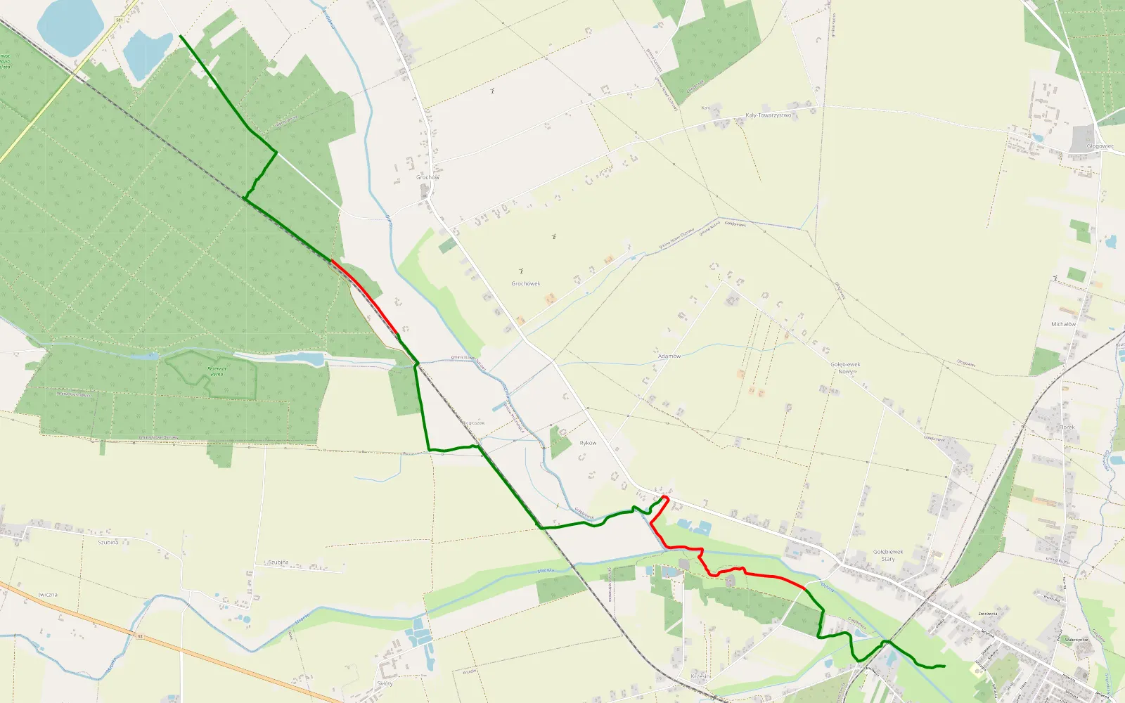 Mapa trasy Dybów - Grodno Nowe - 8.6 km trasy offroad, Powiat Kutnowski