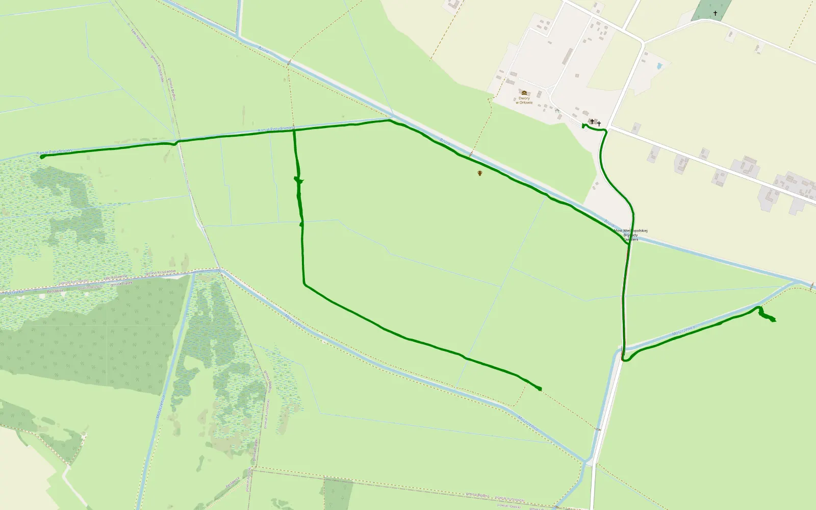 Mapa trasy Orłów - Księżaki - 11.1 km trasy offroad, Powiat Kutnowski