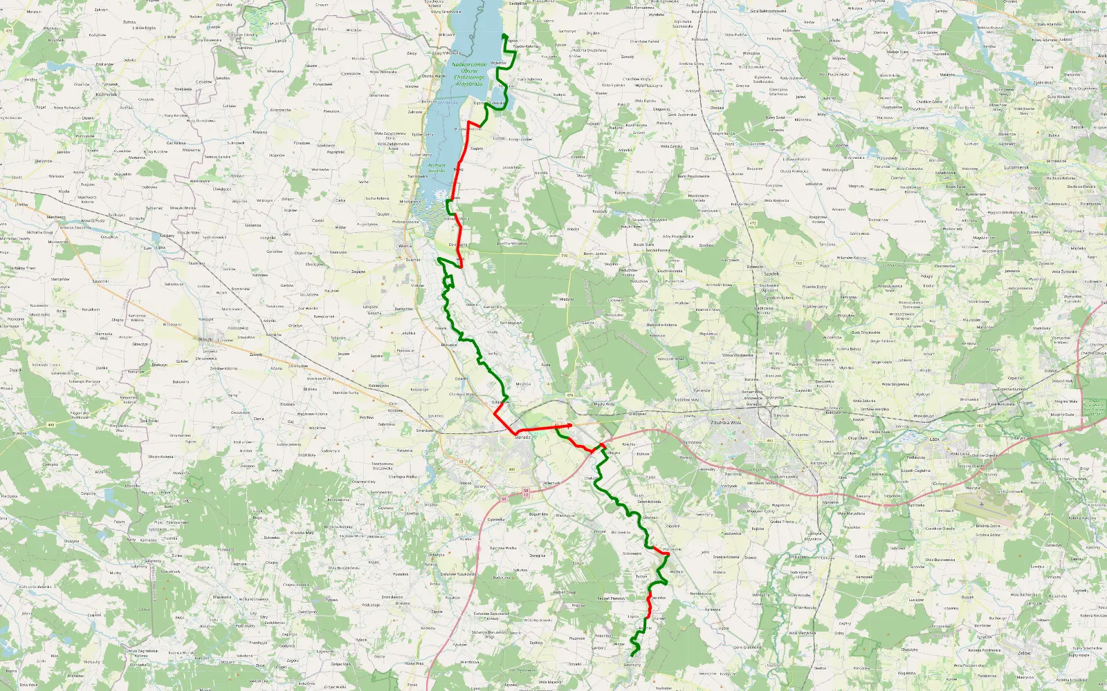 Map of Strumiany - Popów - 68.7 km offroad trail, Sieradz County