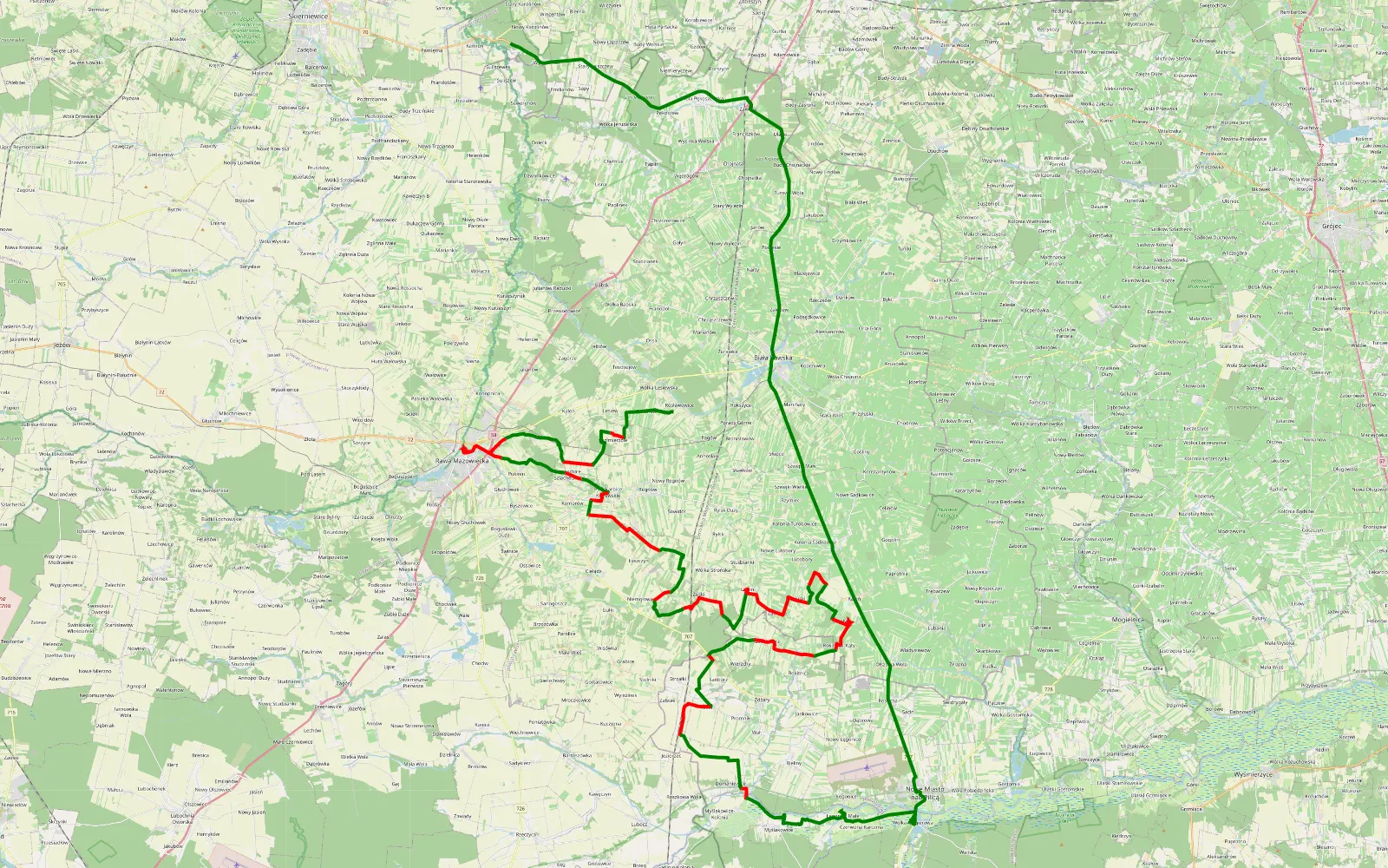 Map of Mazowsze z P - 77.8 km offroad trail, Rawa County