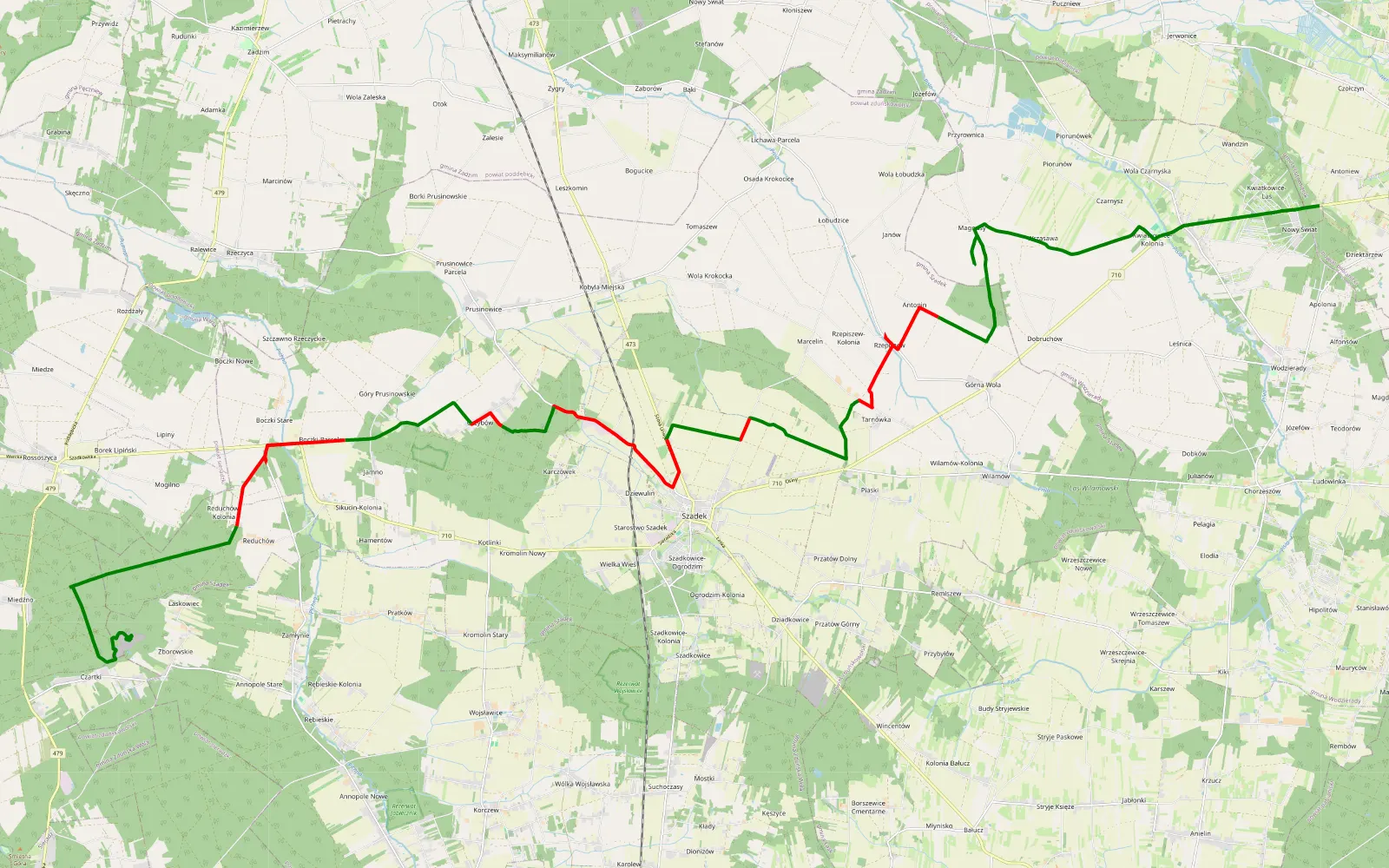 Mapa trasy Piękna trasa! - 33.6 km trasy offroad, Powiat Zduńskowolski