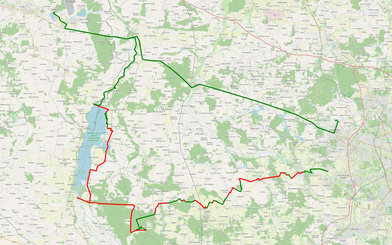 Mapa trasy Konstantynówek - Księstwo - 111.5 km trasy offroad, Powiat Poddębicki
