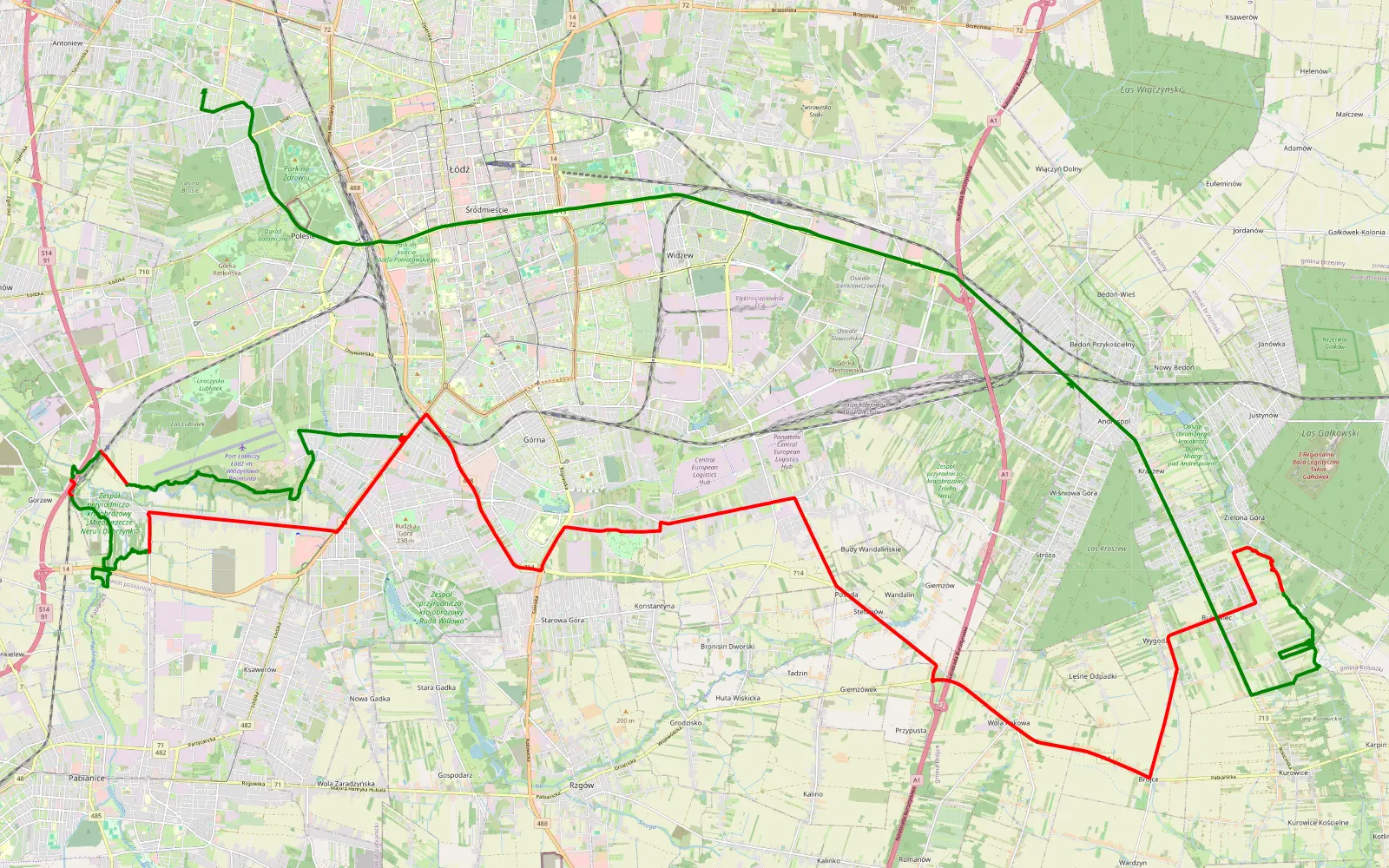 Map of rzeznia dwa - 50.6 km offroad trail, Łódź