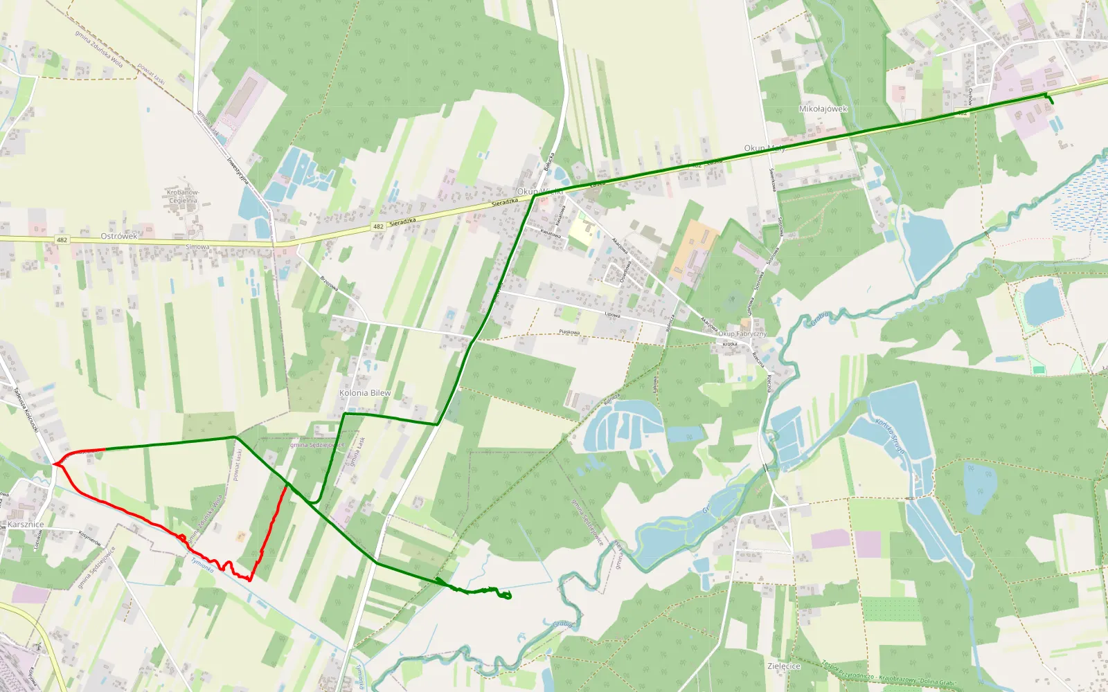 Mapa trasy Orchów - Bilew Zduńska Wola Mariusz Czerwony Patrol Zmota Wyjazd Niedziela - 6.3 km trasy offroad, Powiat Łaski