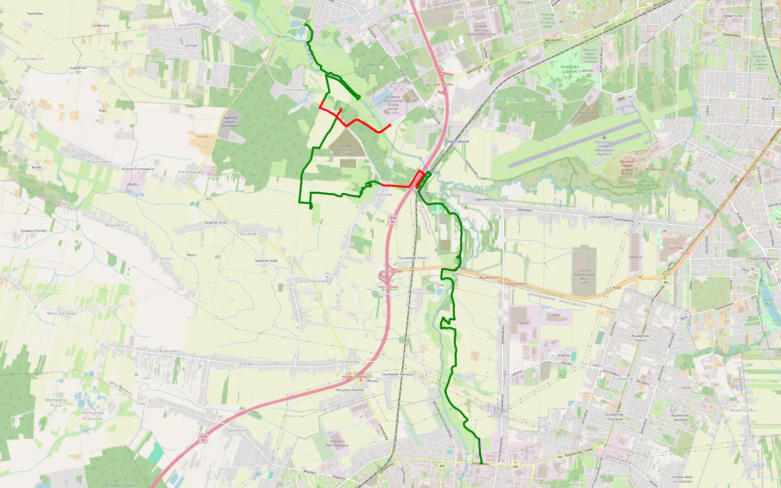Mapa trasy Pliszki, Łaskowice, Okołowice, Konstantynów Łódzki - 19.1 km trasy offroad, Powiat Pabianicki