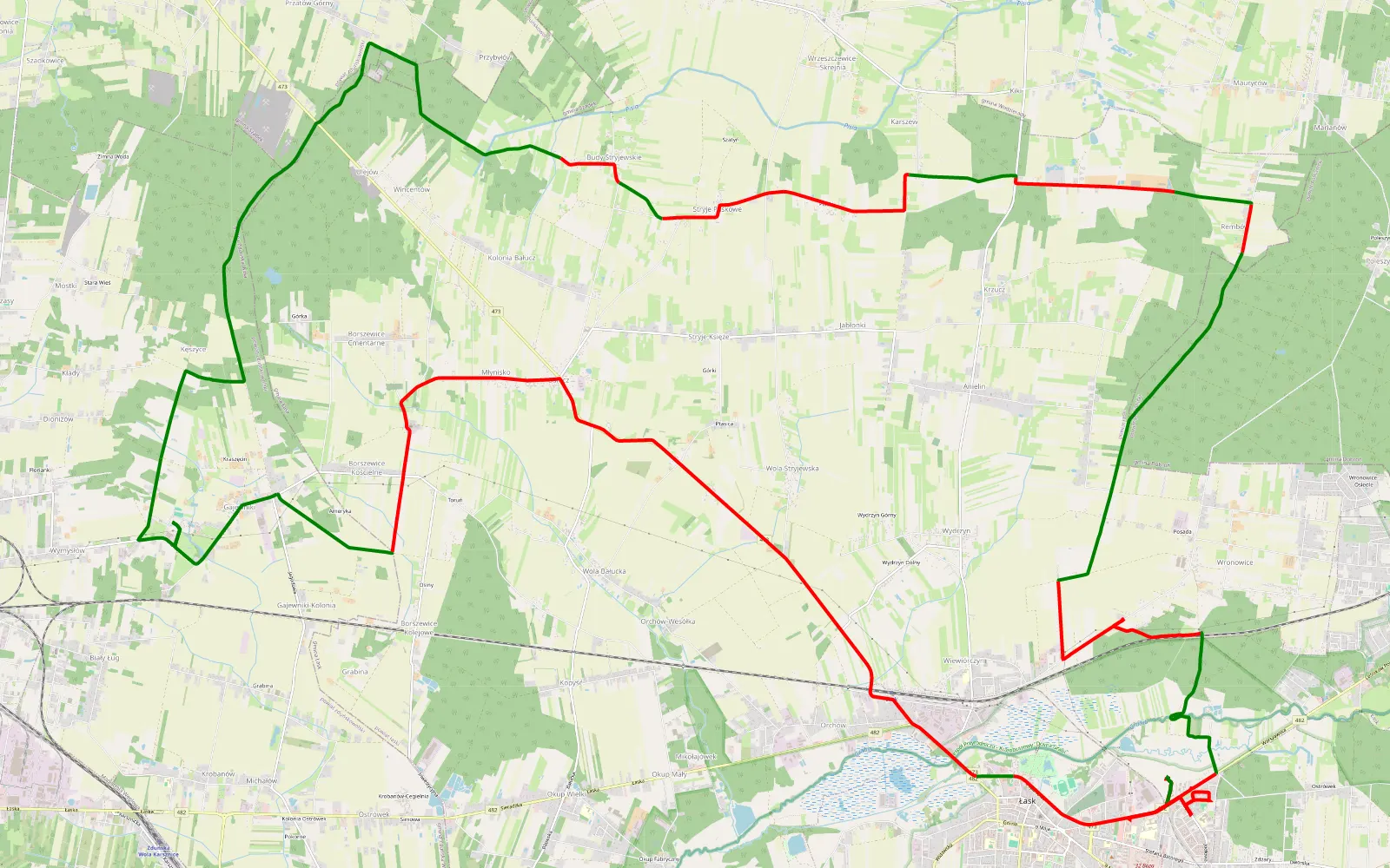 Mapa trasy TLC Camp 2015 rdbk #2 - 45.7 km trasy offroad, Powiat Łaski