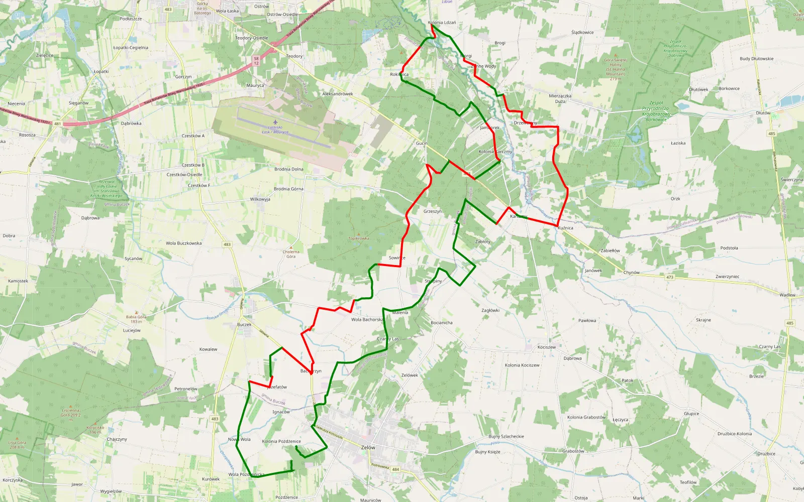 Mapa trasy Urodziny LandLife trasa - 42.3 km trasy offroad, Powiat Łaski