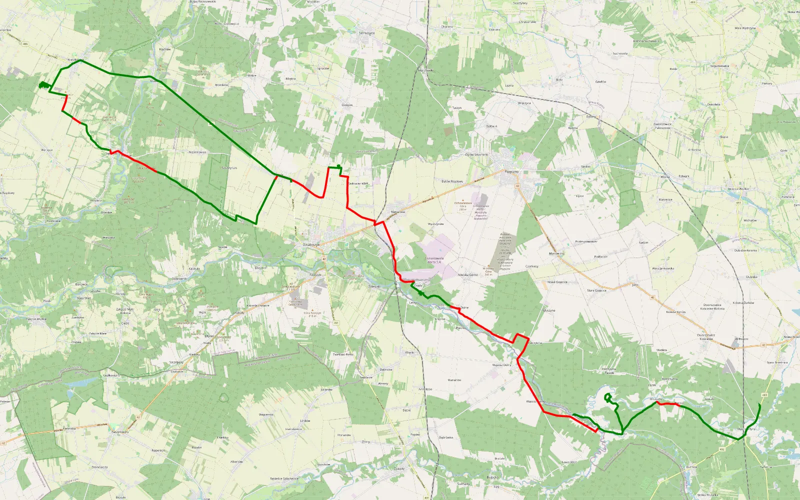 Map of Bobr - 60.5 km offroad trail, Pajęczno County