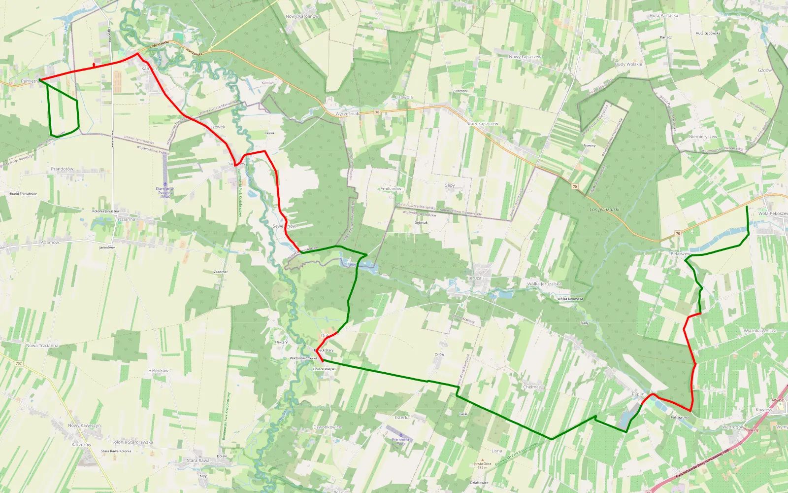 Map of Pamiętna - Wola Pękoszewska - 25.9 km offroad trail, Skierniewice County