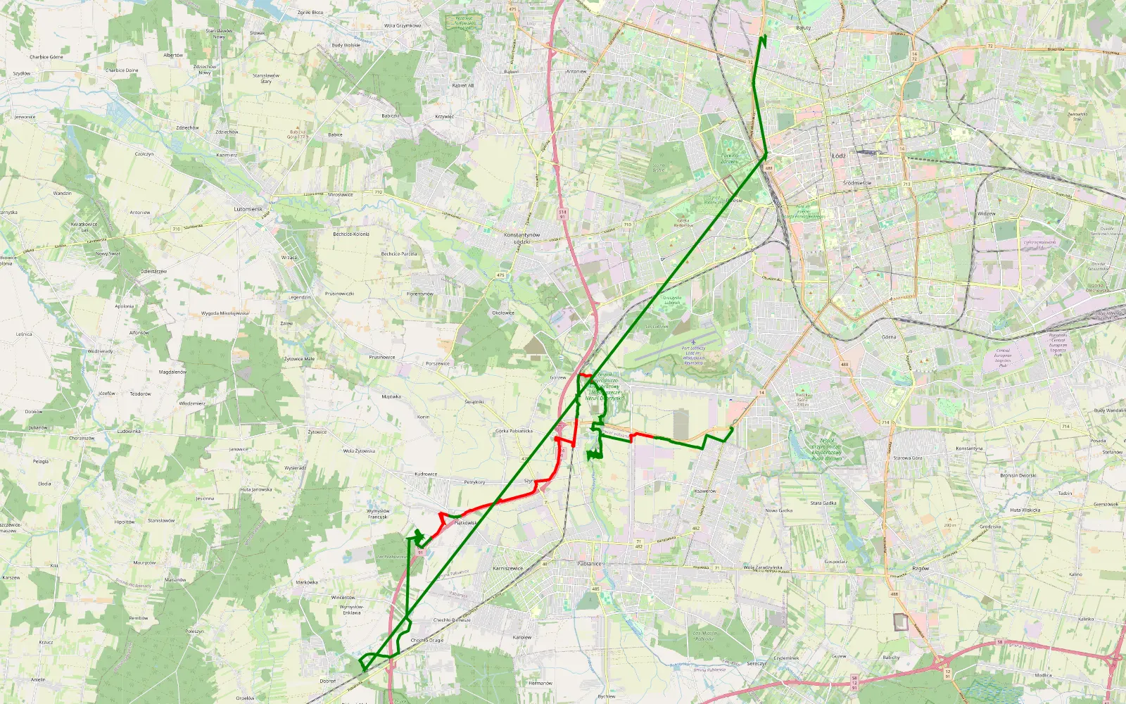 Mapa trasy Trasa z na luzie 4x4 - 24.5 km trasy offroad, Powiat Pabianicki