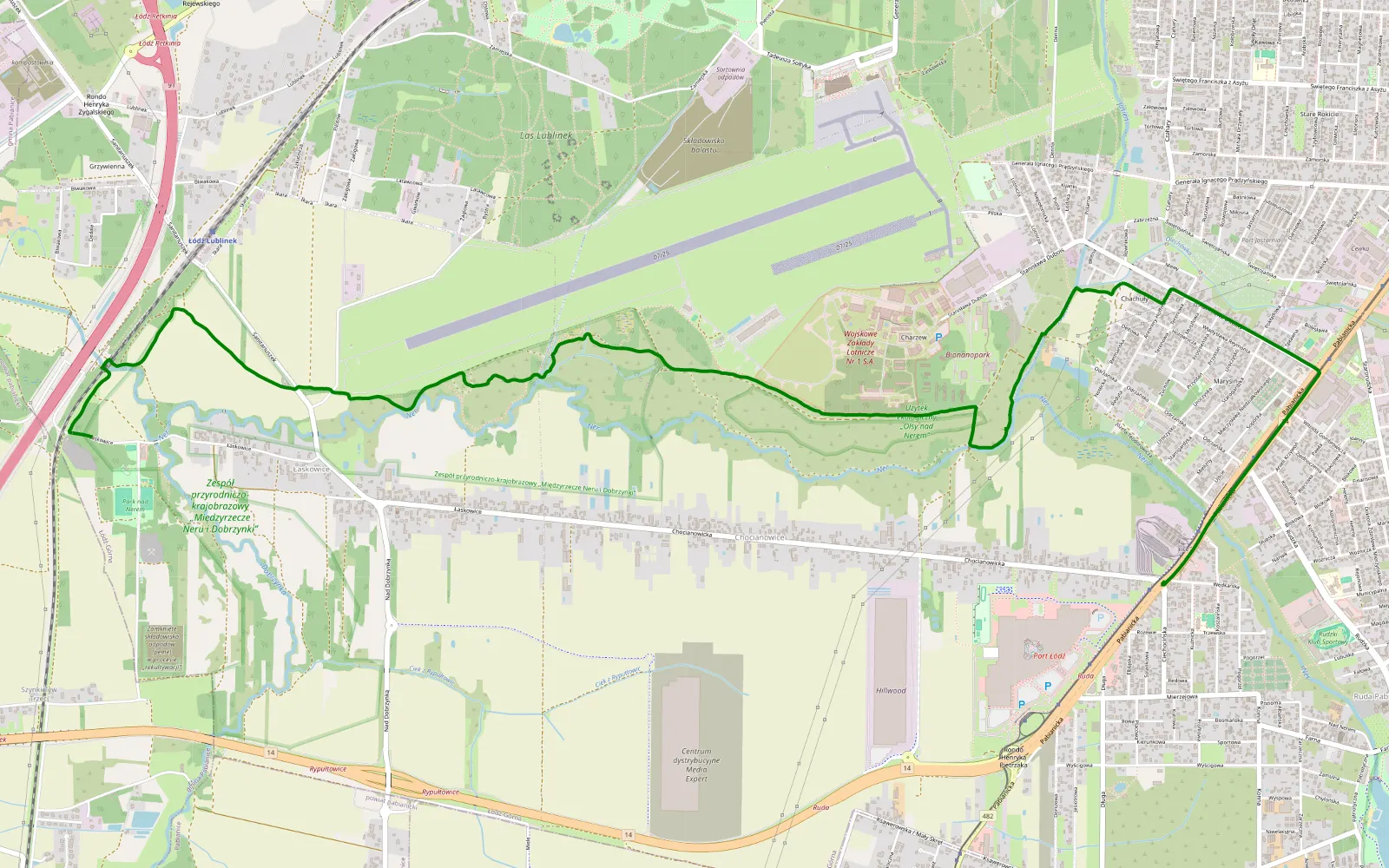 Mapa trasy Ruda - Gorzew - 6.6 km trasy offroad, Łódź