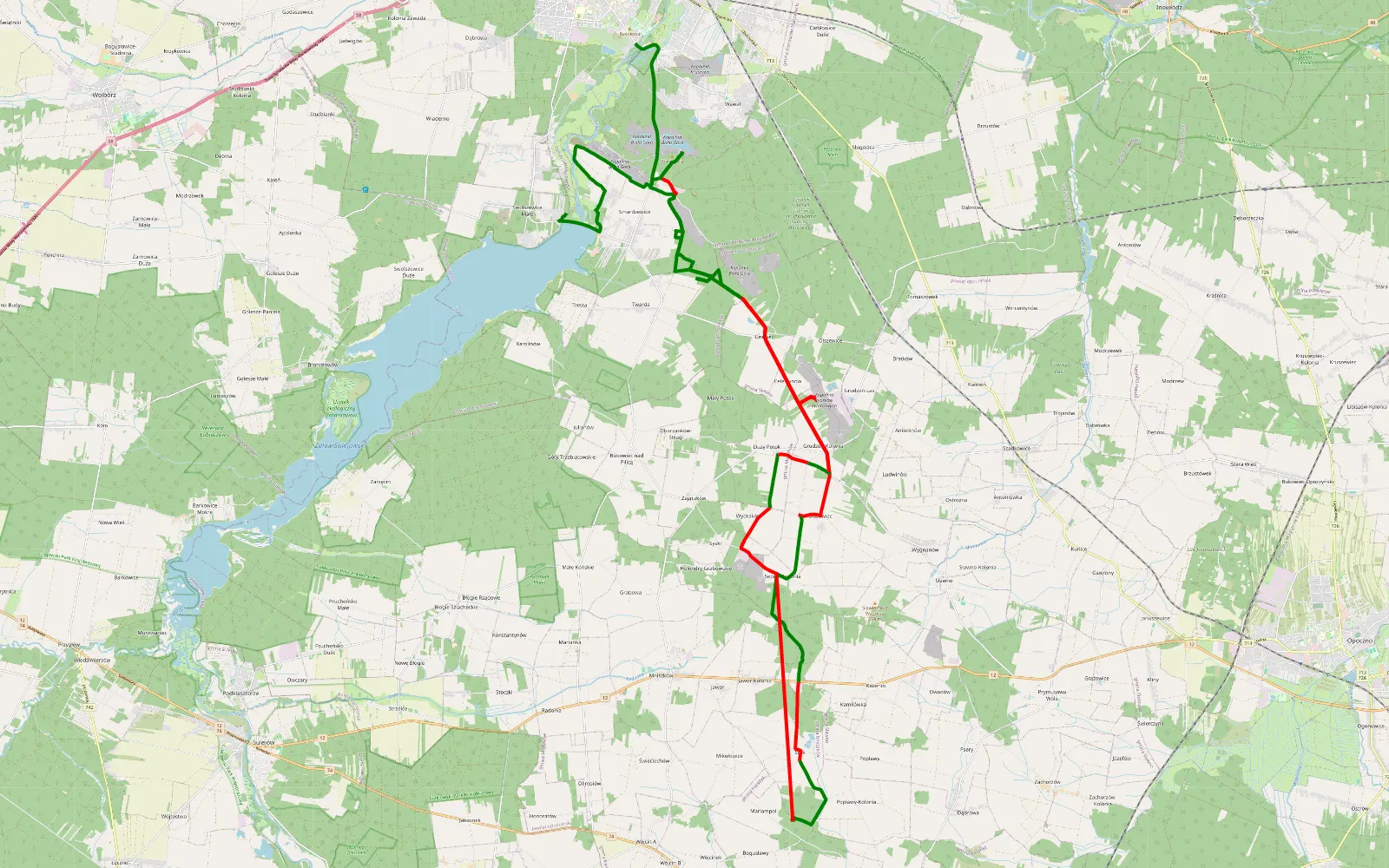 Mapa trasy Wkoło komina - 46.4 km trasy offroad, Powiat Opoczyński