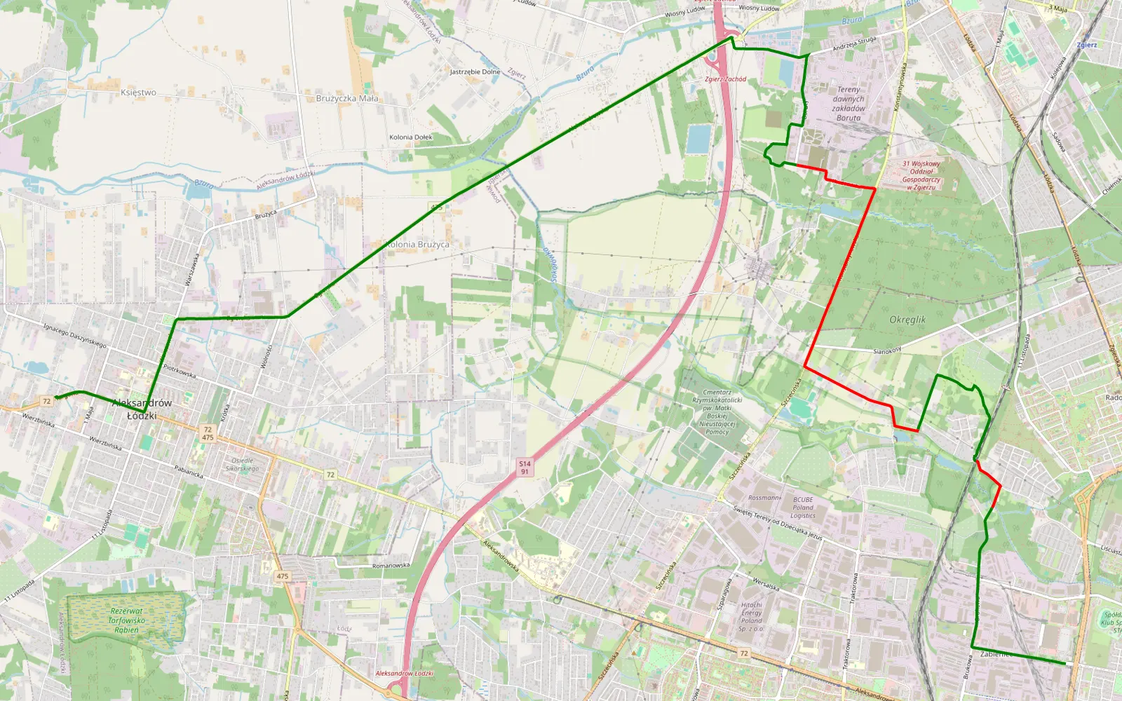 Mapa trasy Wierzbno - Bałuty Centrum - 7.2 km trasy offroad, Łódź