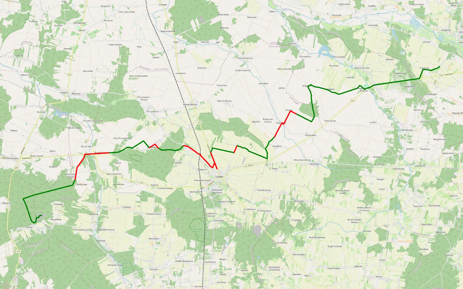 Mapa trasy Czołczyn - Zborowskie - 30.9 km trasy offroad, Powiat Zduńskowolski